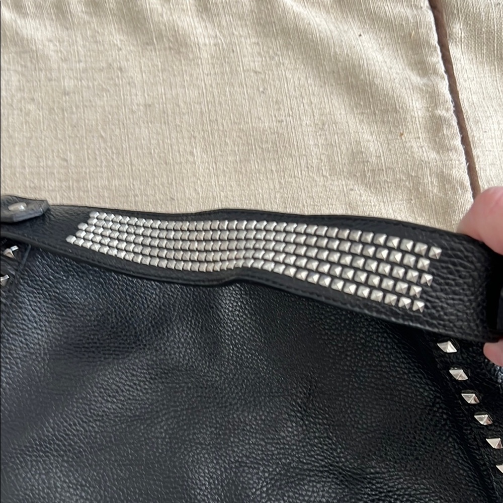 Chic Black pebble Leather Shoulder Bag with Studs NWOT made in Italy-07 - Picture 3 of 9